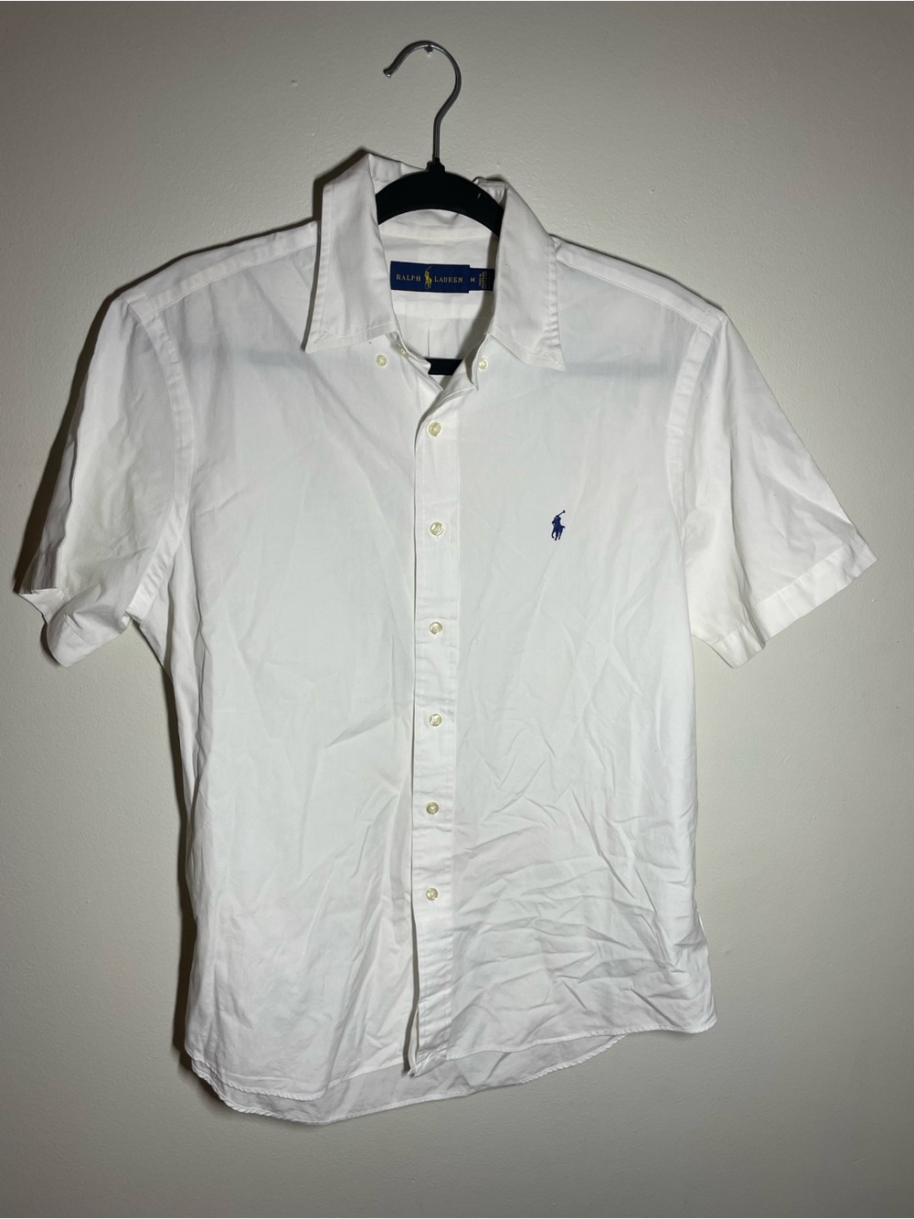 Ralph Lauren White Short-Sleeve Oxford Button-Down Shirt with Blue Pony